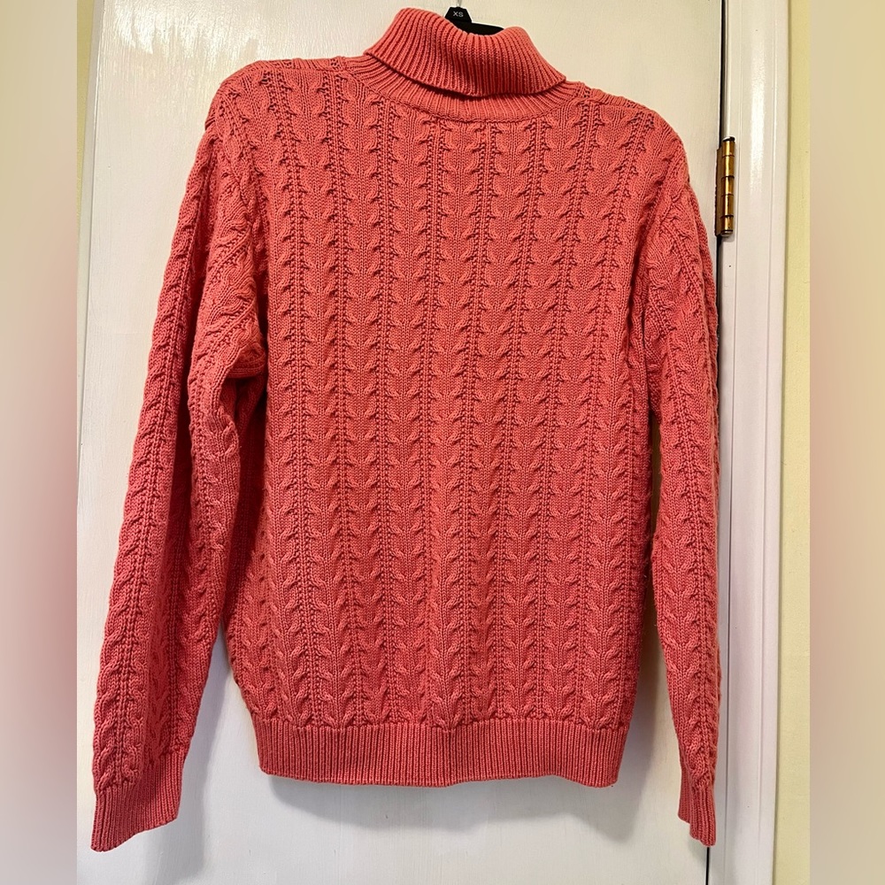Vintage Cable Knit Turtleneck Sweater 100% Cotton Salmon Coral color Size Med